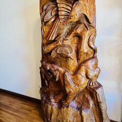 木彫り 虎 鷹アンティーク大型一刀彫 一枚板 天然木 置物 衝立 縁起物