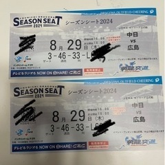 8月29日   中日VS広島のドラゴンズ外野応援シートチケット2枚