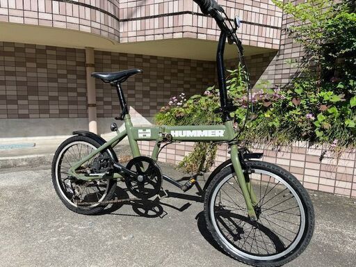 【メンテナンス済み】ＨＵＭＭＥＲ（ハマー）　18インチ　折りたたみ自転車　グリーン　6段変速　鹿児島市