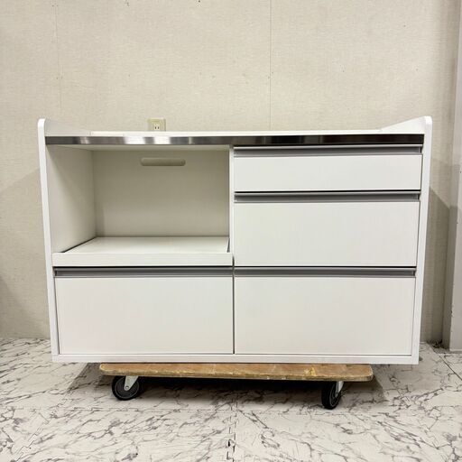 W 17597  大川家具 ステンレストップキッチンカウンター   ◆大阪市内・東大阪市他 6,000円以上ご購入で無料配達いたします！◆ ※京都・高槻・枚方方面◆神戸・西宮・尼崎方面◆生駒方面、大阪南部方面　それぞれ条件付き無料配送あり！
