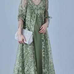 nigna　刺繍レースロングカーデキャミワンピセットドレス 結婚式 同窓会 お呼ばれワンピース Lサイズ/服/ファッション ワンピース