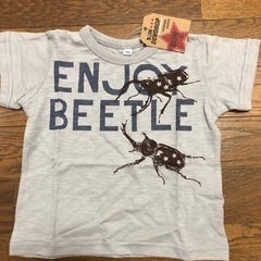 【グレー】クワガタ　カブトムシ　昆虫　Tシャツ　90