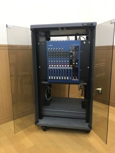 音響機器セット（ミキサー・アンプ内蔵スピアーカー）ラック付き　値下げ♪