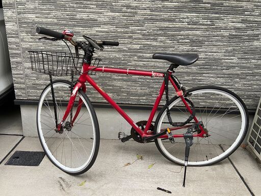 Folkクロスバイク フォーク自転車 赤　定価８万円　引取　カゴ付き　ベル　鍵　スマホスタンド付き　籠あり　レッド　ミニマム