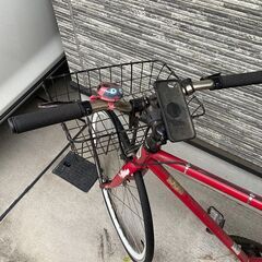 Folkクロスバイク フォーク自転車 赤　定価８万円　引取　カゴ付き　ベル　鍵　スマホスタンド付き　籠あり　レッド　ミニマム