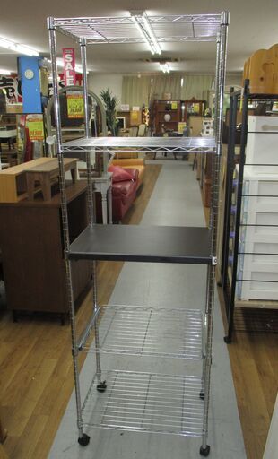 R221 キッチン用 メタルラック、スチールラック、5段、キャスター付 Used