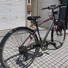 【クロスバイク】美品❗️外装6段変速　泥除け、前カゴ付　チェーン、サドル、グリップ新品❗️若林自転車　膳所店　SALE中❗️
