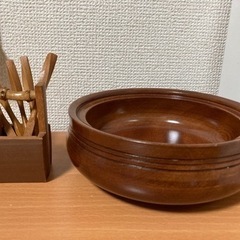 お茶請け容器　菓子入れ　菓子器　木製　楊枝　
昭和レトロ