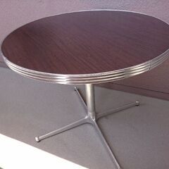 ダイニングテーブル カフェダイナー風80cm木目アルミ色丸円型