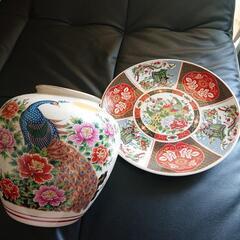 孔雀の花瓶と飾り皿セット(0円商品あります)