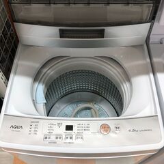洗濯機 4.5kg アクア AQW-S45J 2021年製 W(幅)52.5×D(奥行き)50×H(高さ)89cm ※クリーニング済み