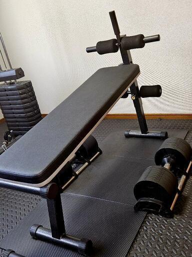 可変式ダンベル 美品(ベンチ付き) 美品】24キロ可変式ダンベル、ベンチ台、