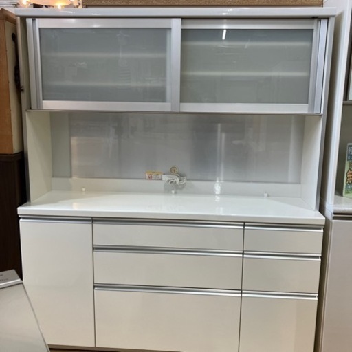 6/23値下げしました！国産PAMOUNA 2面レンジボード 収納家具 食器棚 キッチン収納 パモウナ オートクローザー ハイグロス 幅160cm NO.923
