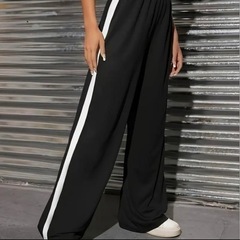 韓国系ファッション ロングパンツ ブラック ホワイト Lサイズ