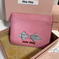 miumiu  ピンク×ブルーグレーウォレット財布