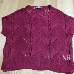 ニットセーター　フレンチ袖　赤紫　Ｍ　アクリル100%
