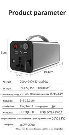 新品未開封　2023 200W 純正弦波] ポータブル電源 家庭 アウトドア 両用 バックアップ電源 小型 185Wh ポータブル バッテリー PSE認証済 電池 発電機 純正弦波 大容量モバイルバッテリー 家庭用蓄電池 急速充電 5台同時充電 LCD残量表示 AC/DC/USB入出力兼用/PD25W/SCP18W対応/QC3.0対応 適合 iPad /iPhone/Android各種スマホ対応 スマホ充電器 携帯充電器 持ち運び便利 最大3A出力 3U