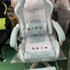 新品未使用品　組立済み　 Dowinx ゲーミングチェア 水色 白 可愛い かわいい にゃんこ 猫耳 ヘアピン 鈴付き 猫柄 pc/オフィスチェア ゲーム用 パソコンチェア 幅広 通気性 リクライニング ハイバック 昇降アームレスト PUレザー LS-665509