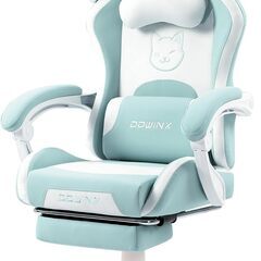 新品未使用品　組立済み　 Dowinx ゲーミングチェア 水色 白 可愛い かわいい にゃんこ 猫耳 ヘアピン 鈴付き 猫柄 pc/オフィスチェア ゲーム用 パソコンチェア 幅広 通気性 リクライニング ハイバック 昇降アームレスト PUレザー LS-665509