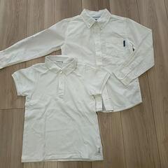 子供服、130cm フォーマル 白シャツ(ボタンダウン長袖、半袖...