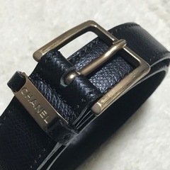 正規品 シャネル キャビアスキンレザーベルトブラック 65/26