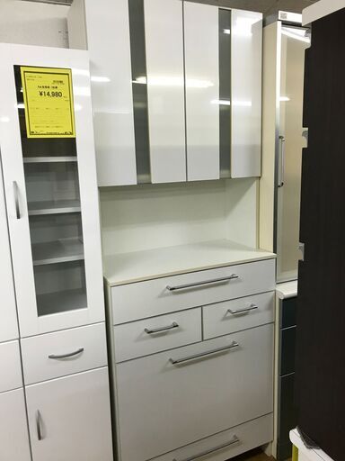 【FU824】★食器棚  ホワイト  75×40×202  シンプル 大容量  ファミリータイプ  キッチン家具 収納家具 クリーニング済 堺市 深井 【ジャングルジャングル深井店】