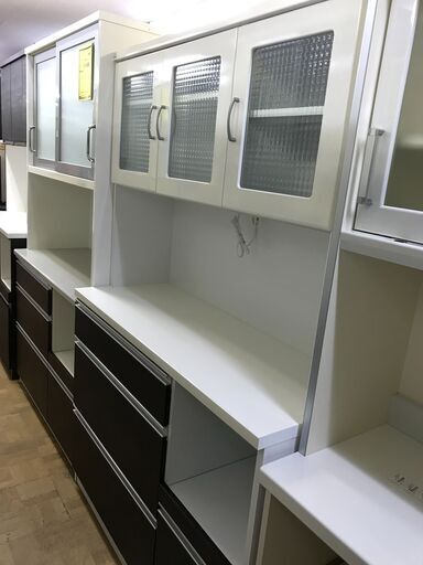 【FU833】★システムキッチンボード  ホワイト\u0026ブラウン  大容量  ファミリータイプ  キッチン家具 収納家具 クリーニング済 堺市 深井 【ジャングルジャングル深井店】