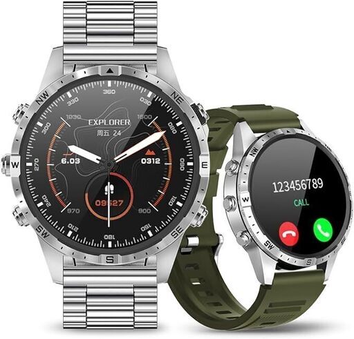 スマートウォッチ 【1.61インチ大画面\u0026 2種バンド付き\u0026 方位磁針】スポーツウォッチ Bluetooth5.3 smart watch 100+種類運動モード 340mAh長持ちバッテリー 文字盤自由設定 IP67防水 着信通知 歩数計 天気予報iPhone/Android対応 メンズ レディース スポーツスマートウォッチ 日本語説明書付 (シルバー)