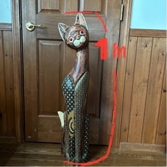 猫　木彫り　バリ島　インテリア　猫の置物　アンティーク　スタンド