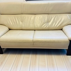 浜本工芸　3人掛けハイバックソファ　クリーム色 有名な浜本工芸 本革 ソファー 3人 ハイバック