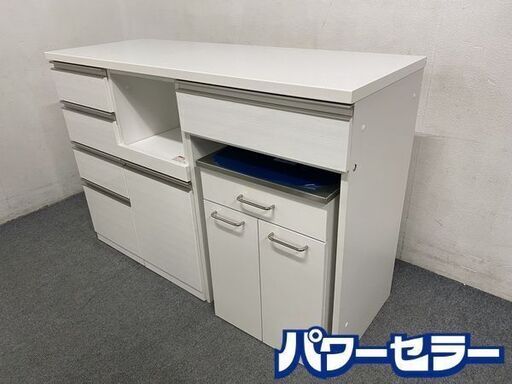 NITORI/ニトリ キッチンカウンター リガーレ 幅140 ダストBOX ソフトクローズ ハイグロスホワイト 食器棚 中古家具 店頭引取歓迎 R8274