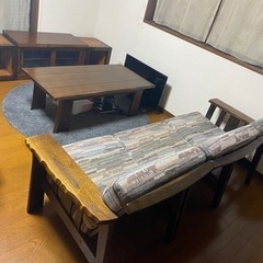カリモク家具　飛騨家具　テーブル、3人掛けソファ、テレビボード　...