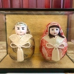 【美品】姫だるま 男女ペア ガラスケース付き 日本人形