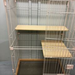 A1494　猫ケージ　キャットケージ　2段　木製フレーム　ペット　棚板付き　猫ゲージ
