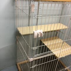 A1494　猫ケージ　キャットケージ　2段　木製フレーム　ペット　棚板付き　猫ゲージ
