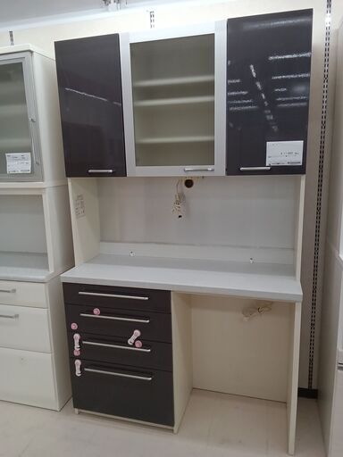 ★ジモティ割あり★  レンジボード グレー×ホワイト W120×D45×H202 クリーニング済み TC2891