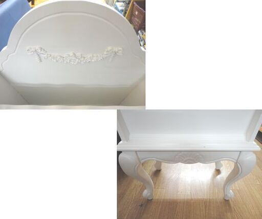 マガジンラック ロココ 猫脚 幅41cm 奥行26cm 高さ104cm 木製 ホワイト