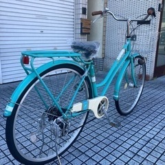 【27インチ自転車】6段変速　LEDオートライト付　前後タイヤ、チェーン、前カゴ、サドル、鍵新品❗️スペアキーあり　若林自転車　膳所店　SALE中❗️