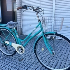 【27インチ自転車】6段変速　LEDオートライト付　前後タイヤ、チェーン、前カゴ、サドル、鍵新品❗️スペアキーあり　若林自転車　膳所店　SALE中❗️