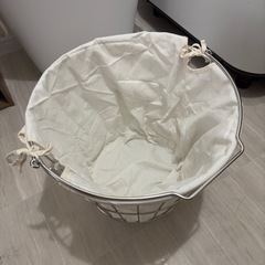 【美品】ランドリーバスケット 丸型 洗濯カゴ ワイヤー 
