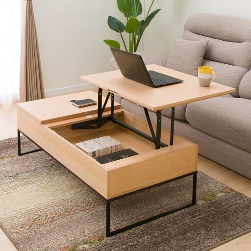 極美品！定価49990円 ニトリ 昇降センターテーブル Nヒバリ120 木製 120×60×高さ39-64cm 引き出し付き