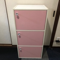 【お話中】扉付き　3段　カラーボックス　ピンク　家具 収納家具 ...