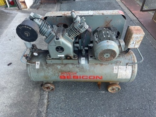 売済)ベビコン 日立ベビコン エアーコンプレッサー HITACHI 5馬力　3.7kW 130L