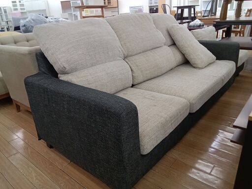 ★ジモティ割あり★  三人掛けソファー ベージュ、ブラック H75×D91×W210 クリーニング済み TK2162\t\t\t\t\t\t\t\t