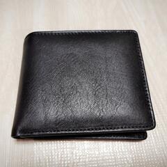 【お譲り先決定】二つ折り財布 メンズ ブラック 牛革 レザー 黒