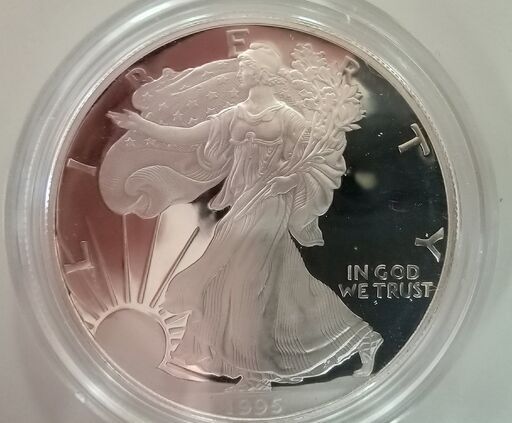 1995 イーグル銀貨1オンス・プルーフ(41mmクリアケース・化粧箱付き) 新品未使用