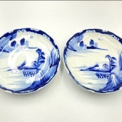 中皿　大皿　直径22㎝　景色絵　飾り皿　皿　2皿セット　ホワイト...