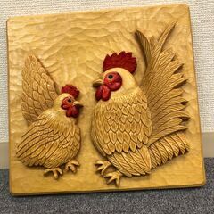(中古品) 鶏の彫り物 作者不明 壁掛け 木彫り