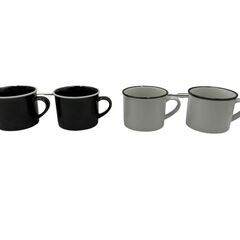 可愛い陶器2色マグカップ（ブラウン、白）4個セット