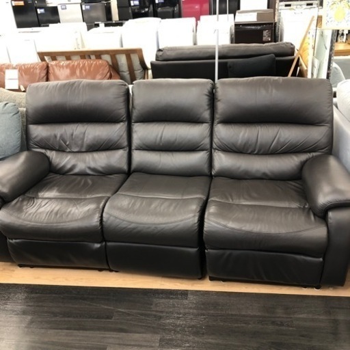 3人掛けソファー 半革 ブラック【トレファク上福岡】